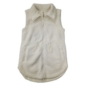 Lou & Grey Women's Size XS Sherpa Vest Sleeveless Drawstring Pockets White